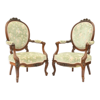 Pair of Napoleon III rosewood armchairs