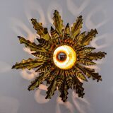 Brutalist sun wall lamp, metal and gold leaf, Italy, 1960