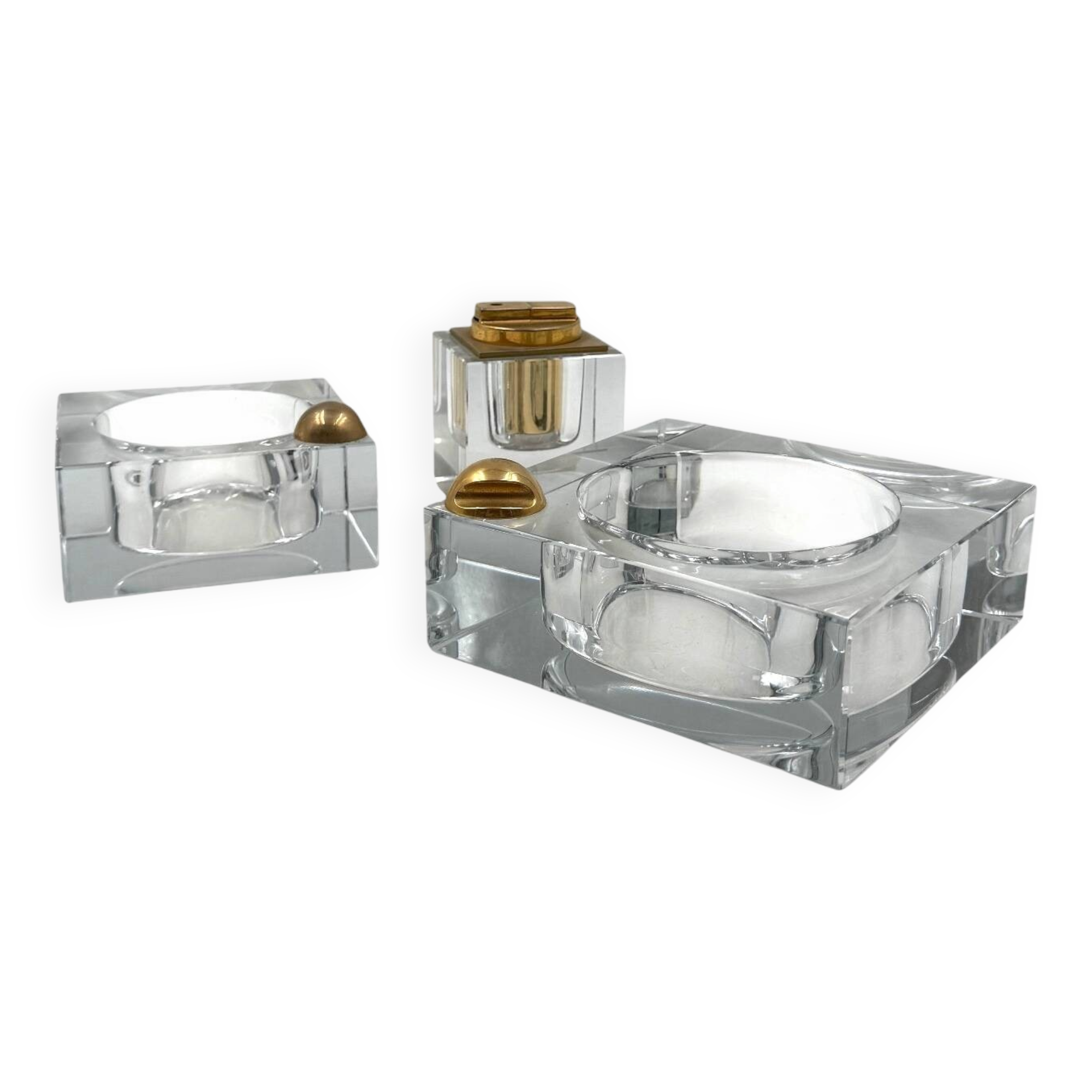 Hollywood regency glass smoking set, France 1970s