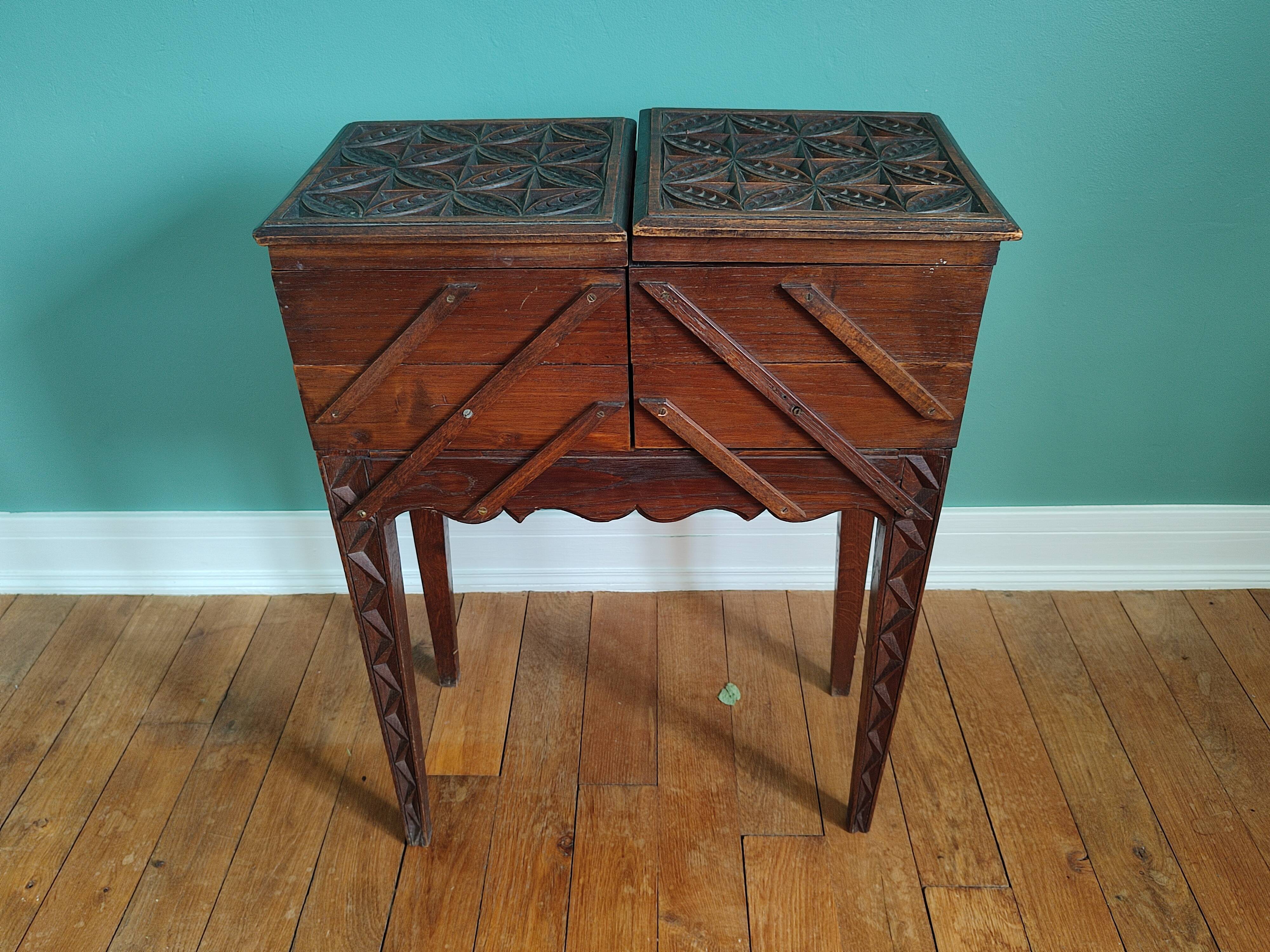 Small worker/sewing box in old carved wood