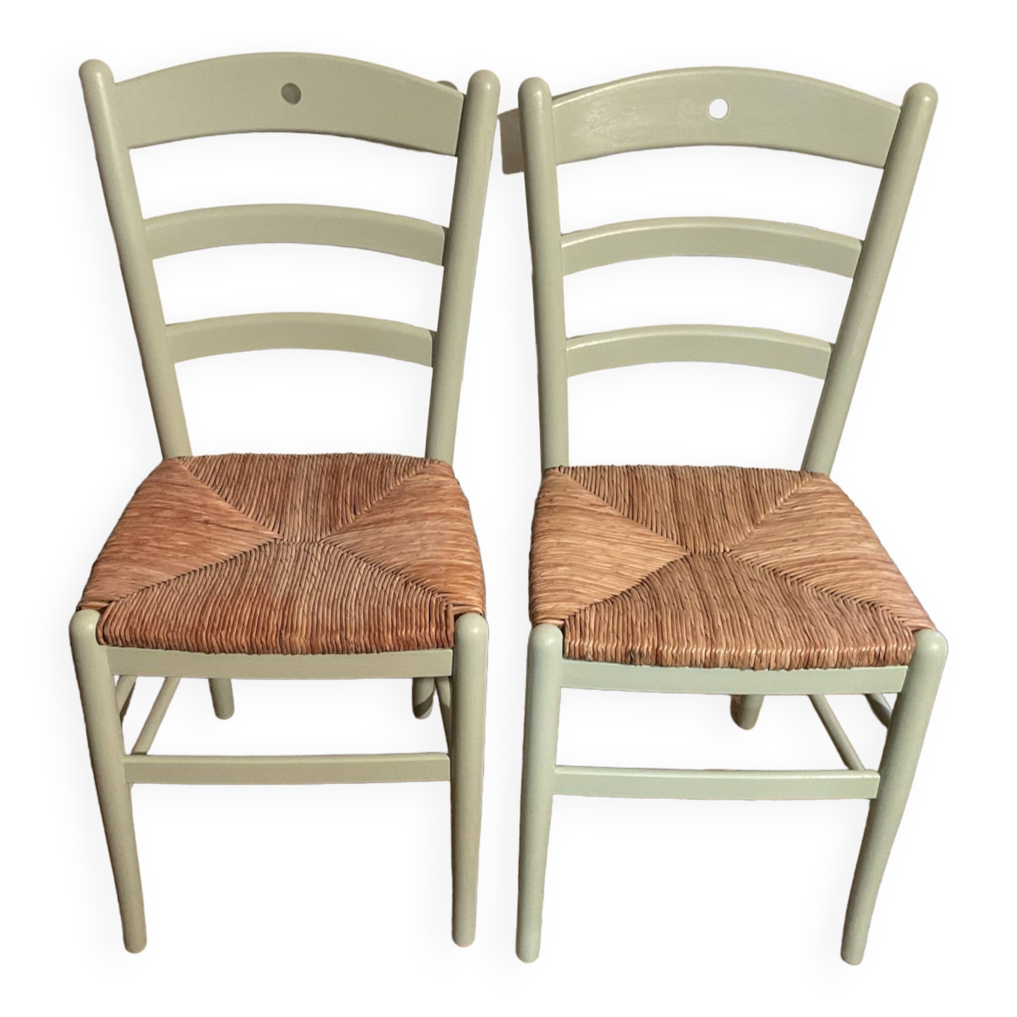 Pair of green straw sitting chairs