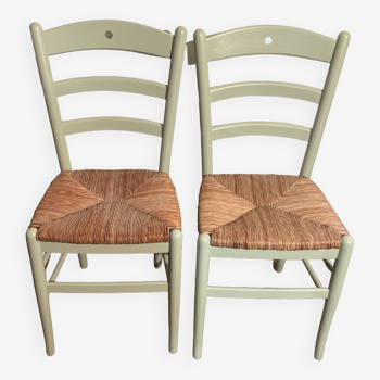 Pair of green straw sitting chairs