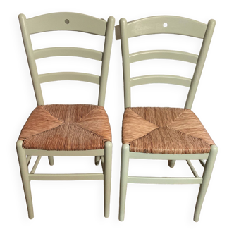 Pair of green straw sitting chairs