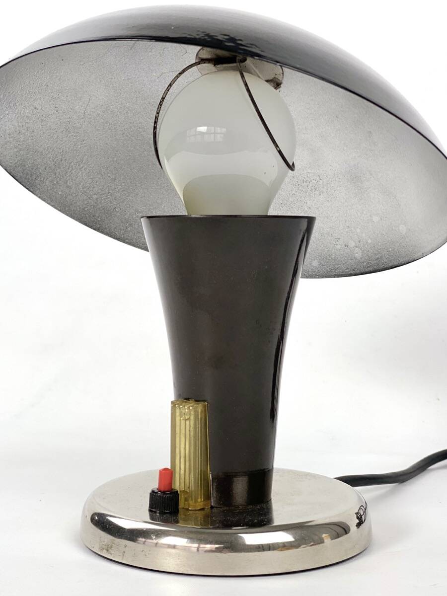 Vintage Bauhaus bedside lamp in brown bakelite and chrome, 1930s