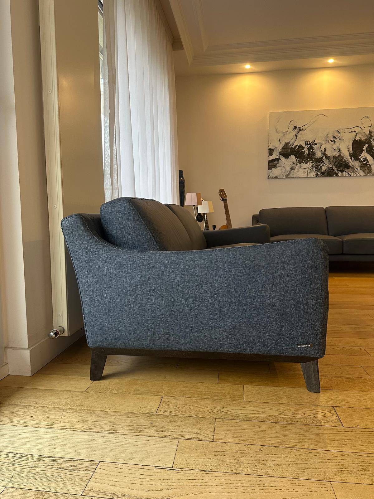Roche Bobois blue leather sofa