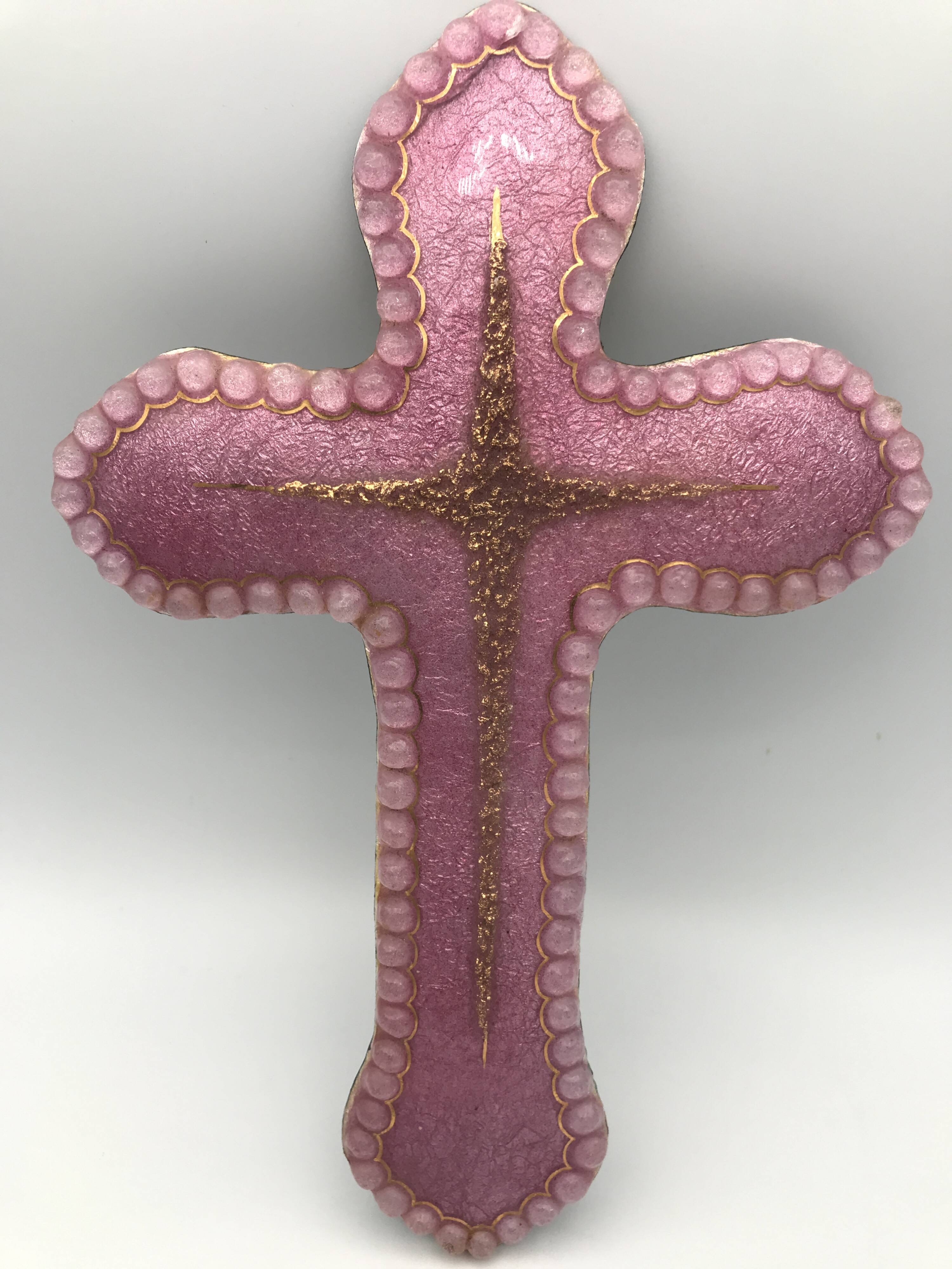 Religious wall cross in artistic enamel on silver signed P.BONNET, Limoges