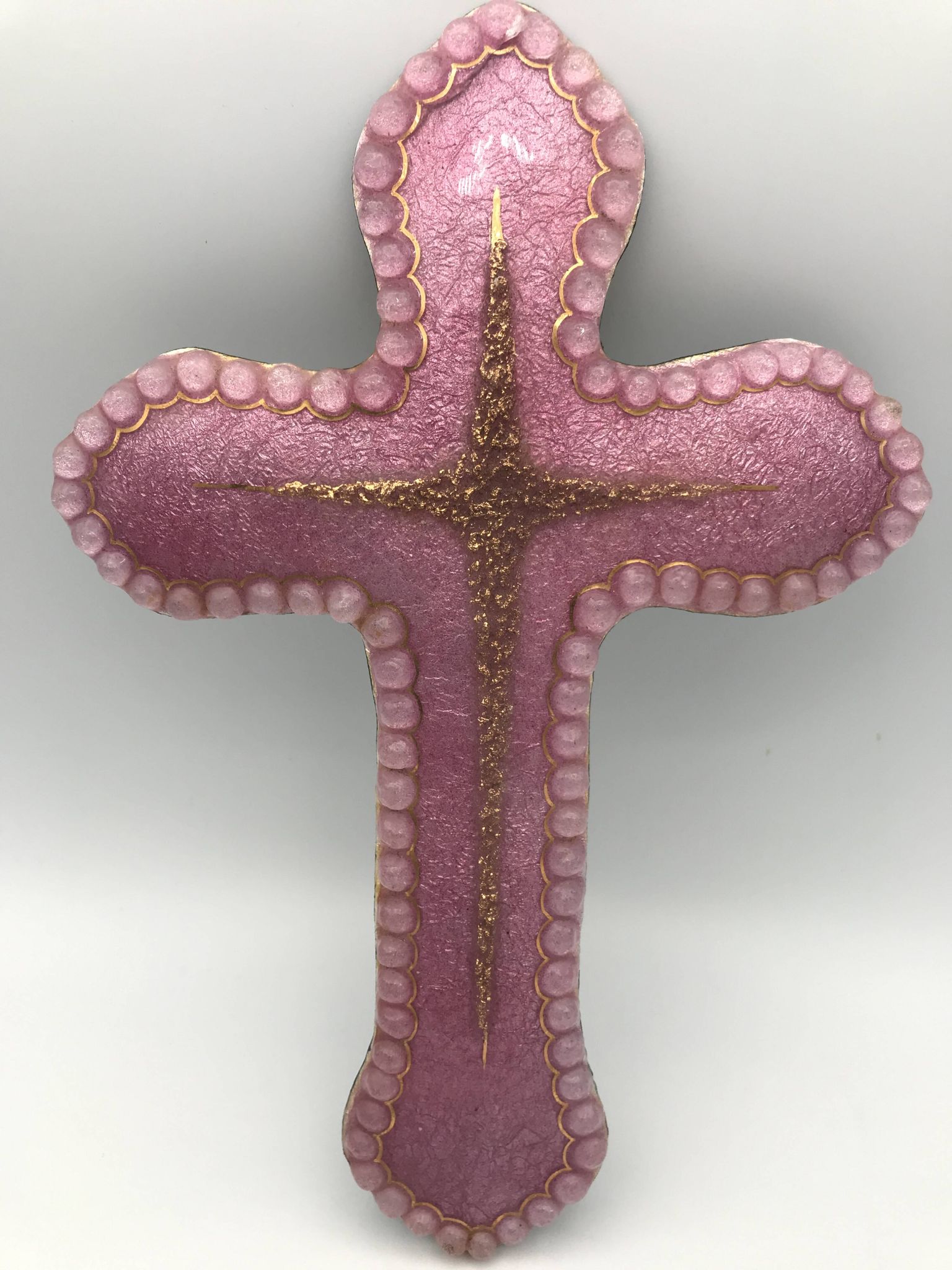 CROIX religieuse murale en émaux d’art sur argent signé P.BONNET, Limoges