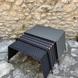 Trundle table or trundle stool made of iron and fishing line - set of 3