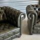 Title: Pair of vintage olive green leather Chesterfield armchairs