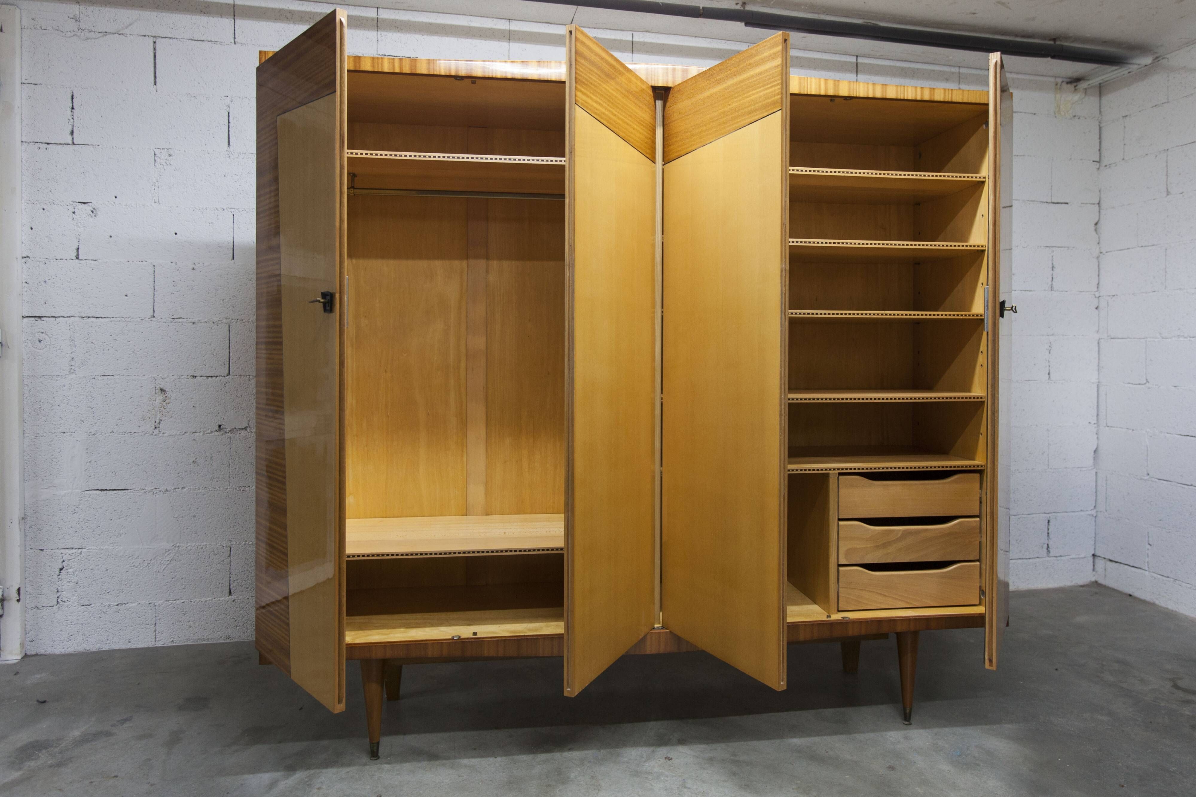 1960 Scandinavian wardrobe, atypical blond wood varnished, 4 doors 3