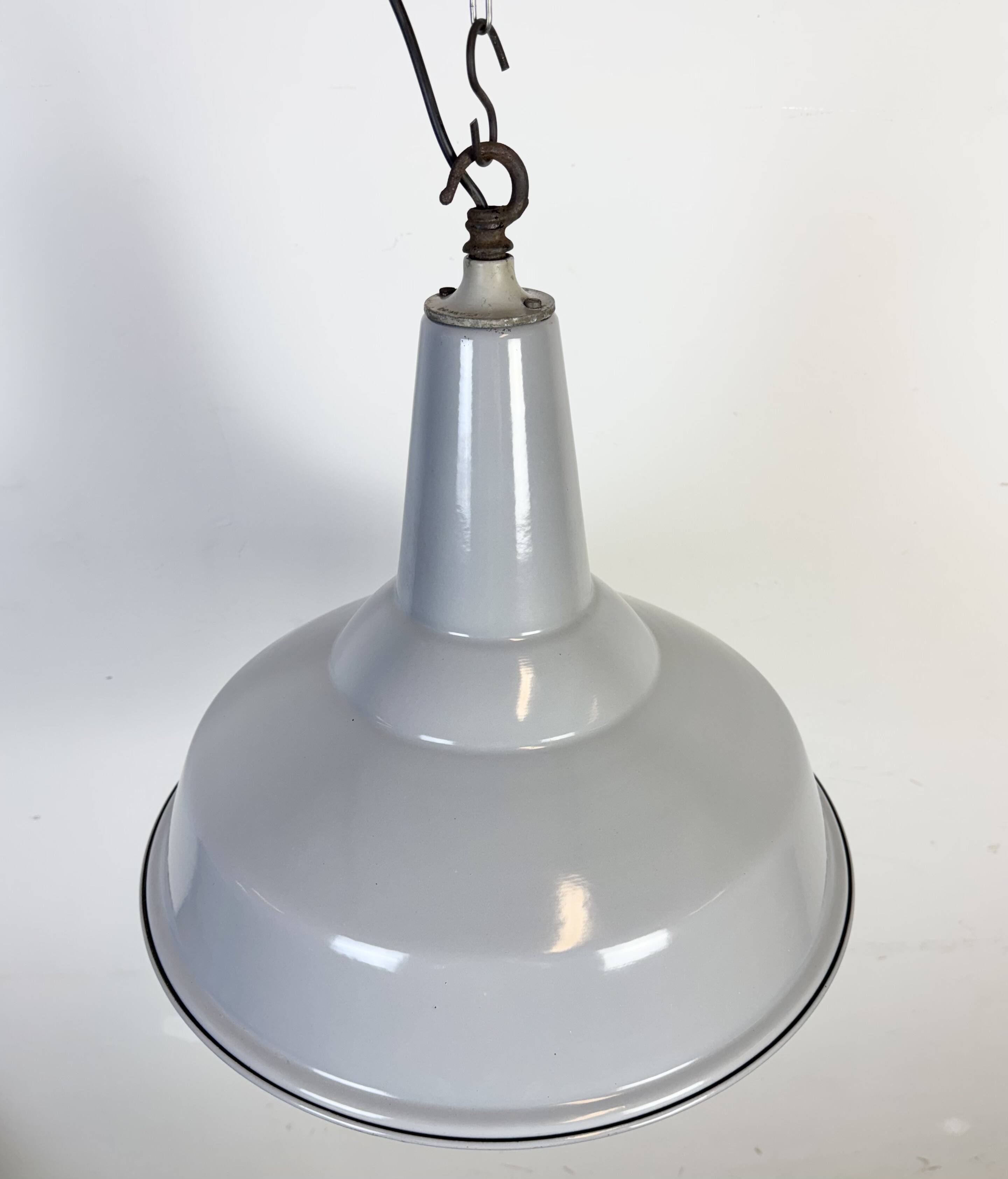 Large Industrial British Grey Enamel Pendant Lamp from Benjamin, 1960s
