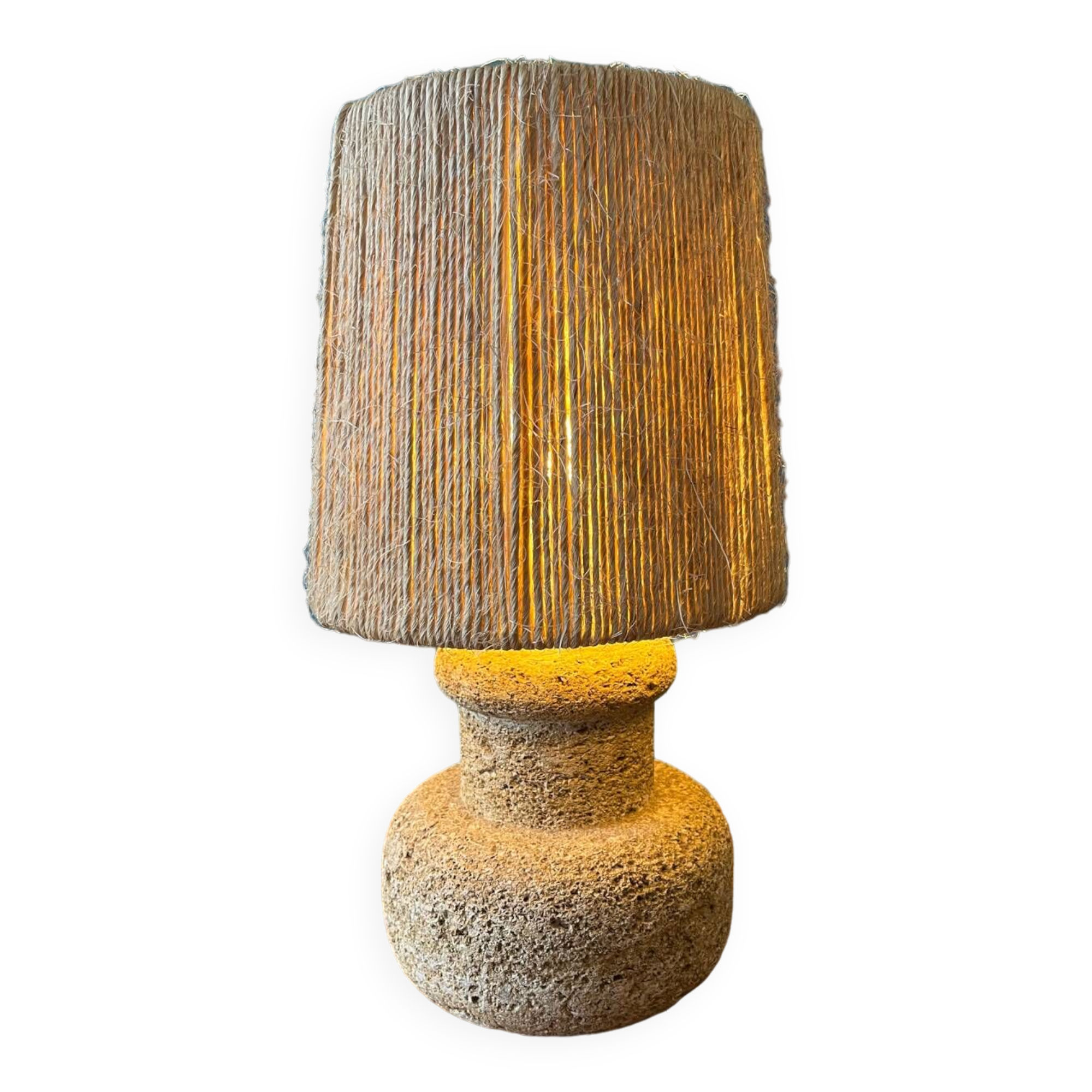 60s lamp in stone with artisanal rope shade