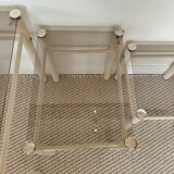 Vintage nesting tables Boutboul - cream metal and smoked glass - 70s design.