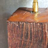 Brutalist lamp Art-populaire in solid wood, wool lampshade