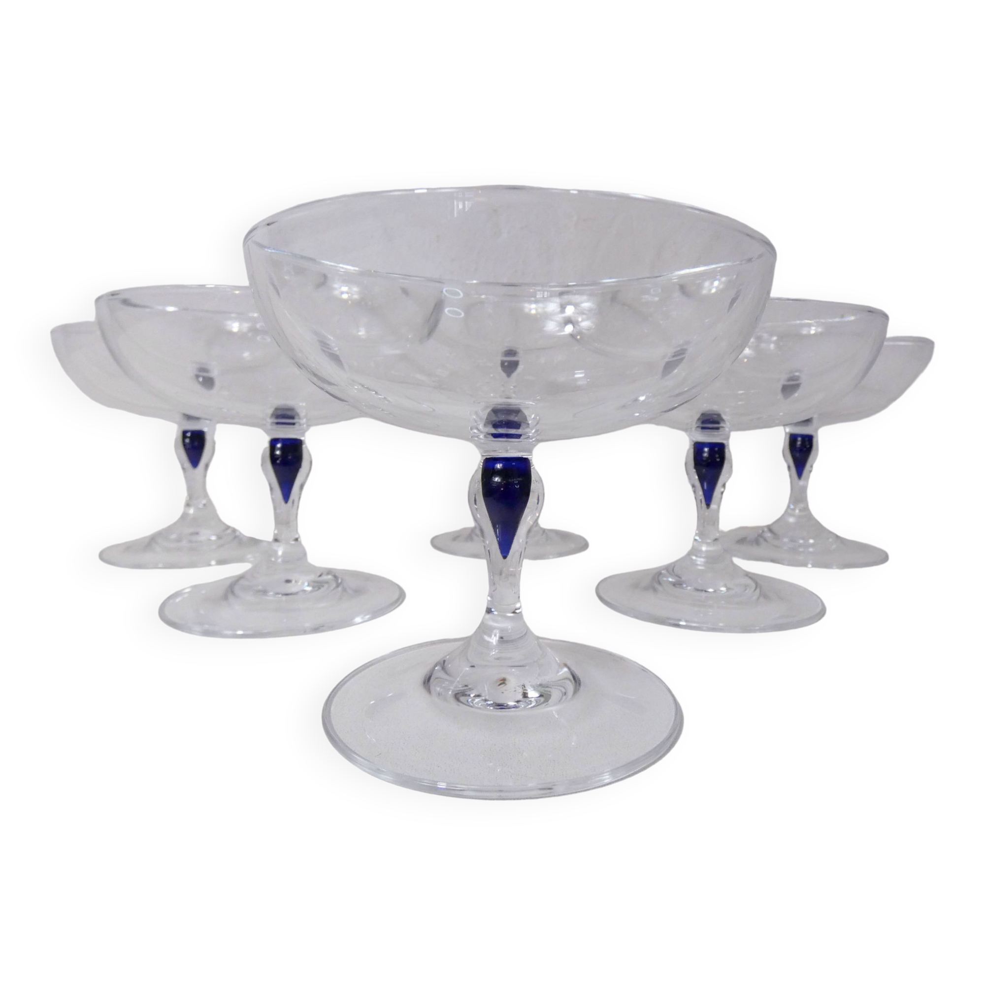 6 champagne glasses in Arques crystal Venice sapphire