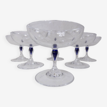 6 champagne glasses in Arques crystal Venice sapphire