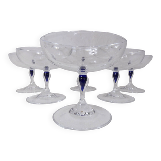 6 champagne glasses in Arques crystal Venice sapphire