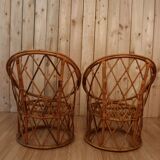Pair rattan armchairs