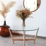 Round Coffee Table - Glass top and beech base