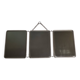 Antique triptych barber's mirror, metal frame and imitation leather back, 1930