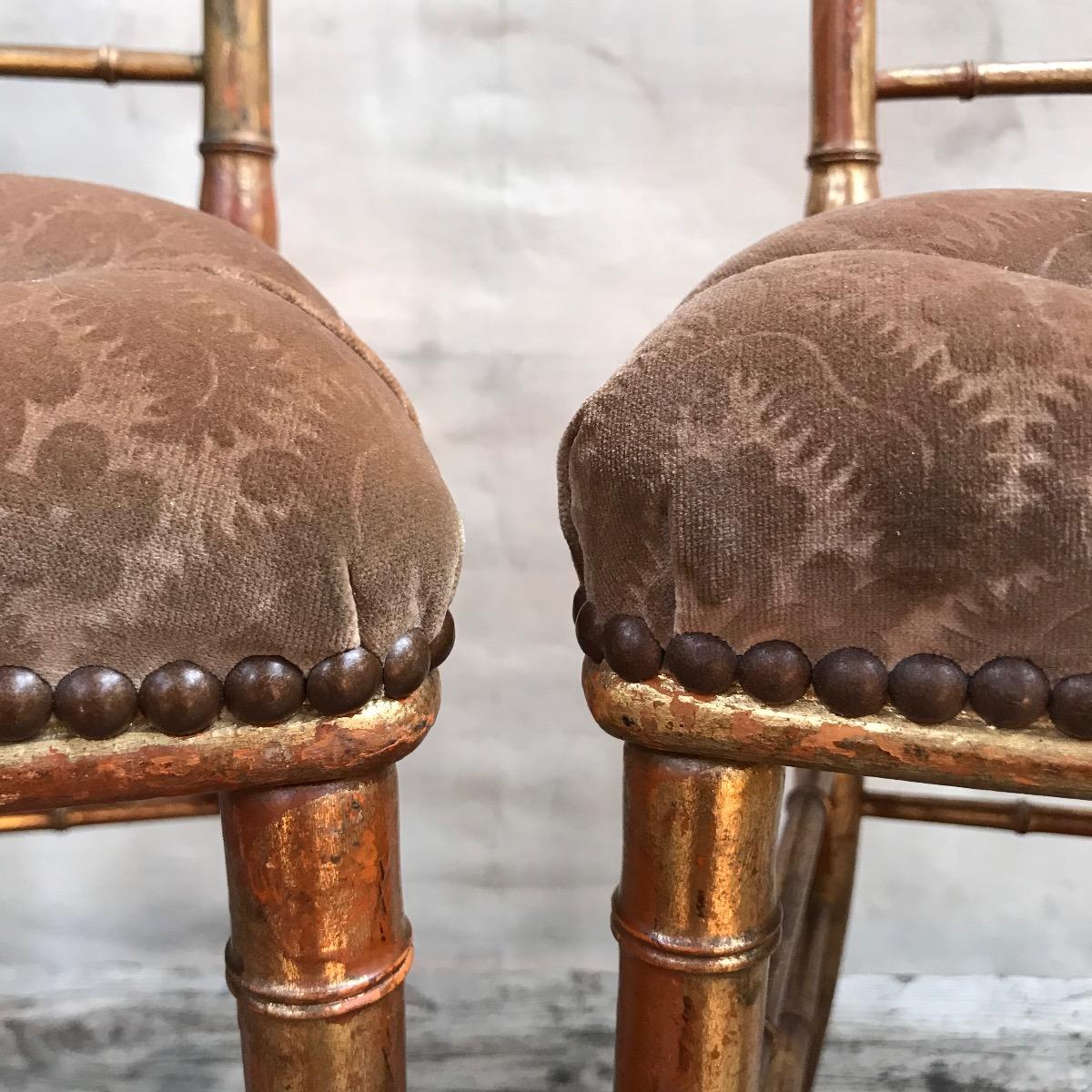 Pair of golden chairs "fake bamboo"