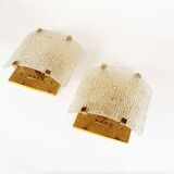 Set of large 1970s Italian brass & Murano glass wall lights