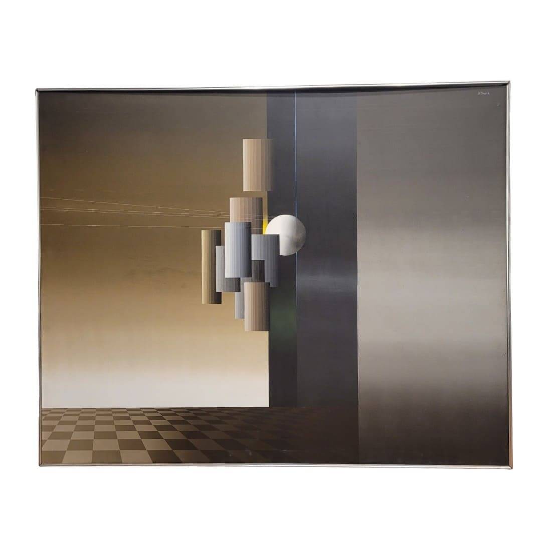 Acrylic on canvas "Checkerboard Landscape", Andrés Segovia, 20th century – Argentina / Spain