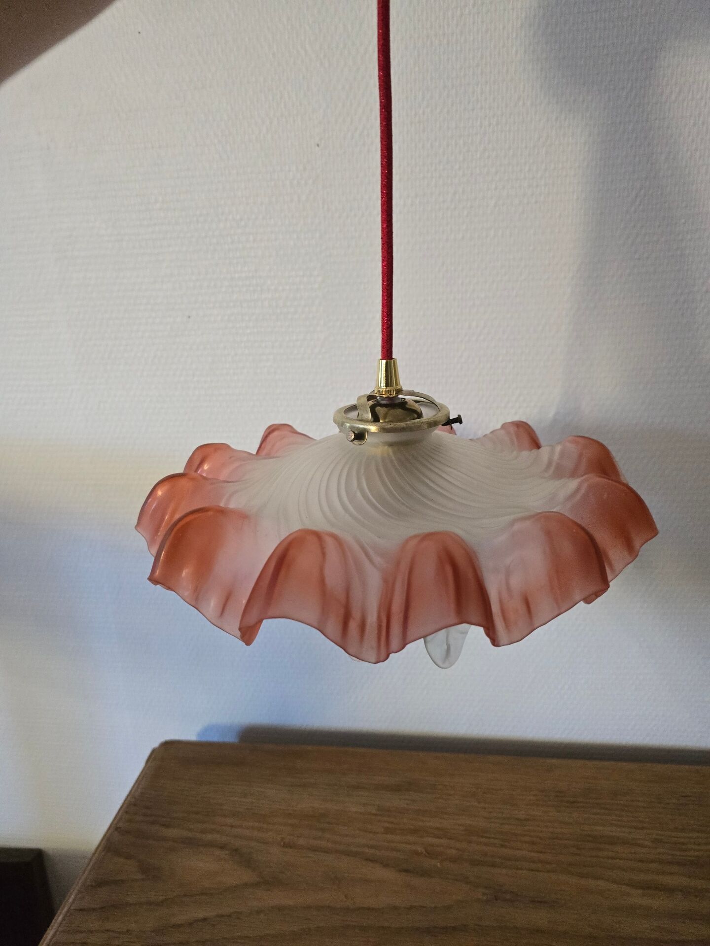 "Oriental Tulips" light suspension - blown glass in pink-orange