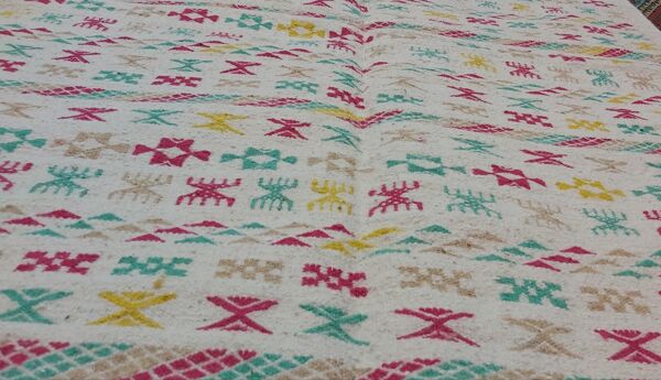 Tapis blanc rouge vert multicolore berbère  180x120cm