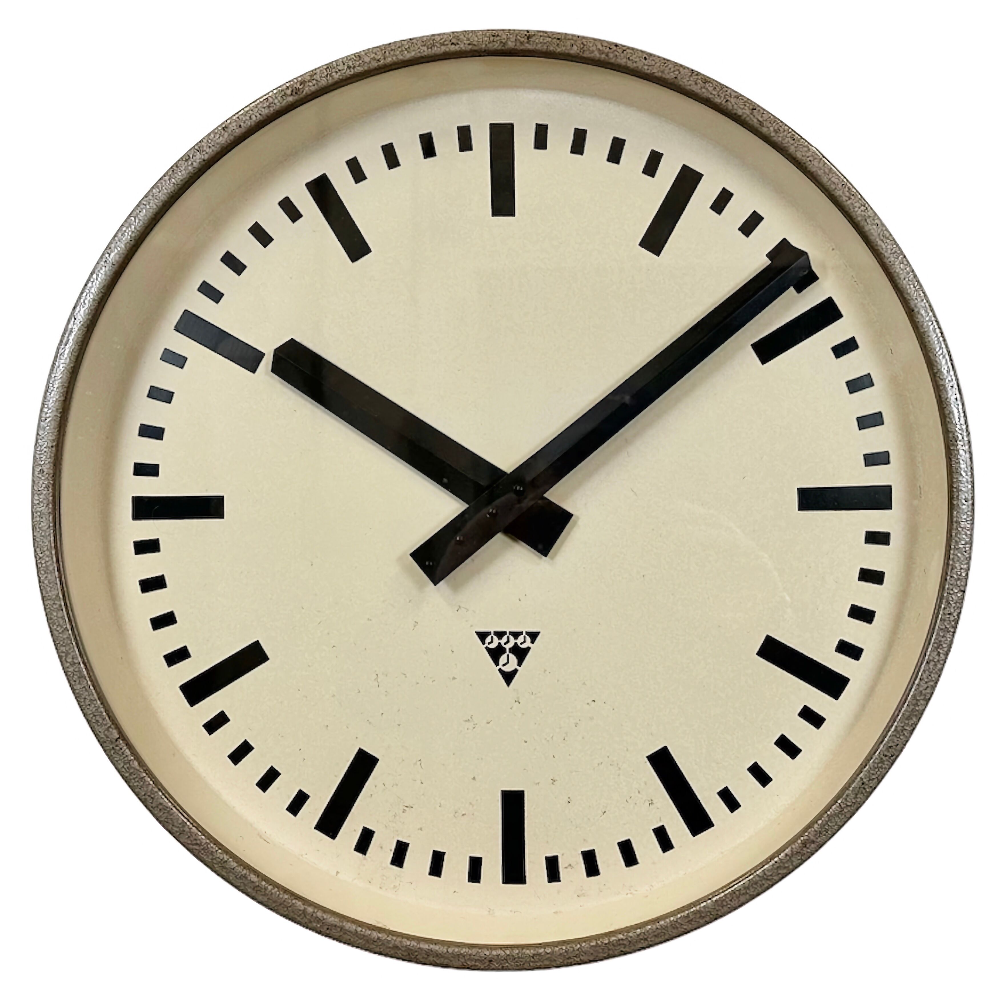 Brown industrial factory wall clock from Pragotron, 1960s