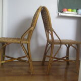 Pair of natural rattan and woven wicker chairs