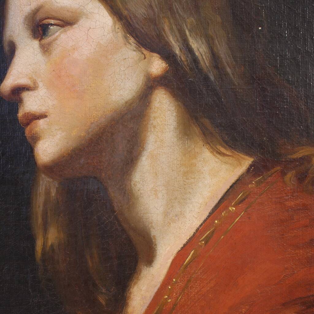 Peinture italienne du 19e siècle, portrait d'une jeune fille