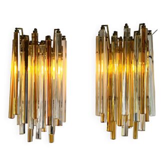 Pair of crystal sconces called "cascade" vintage murano by paolo venini