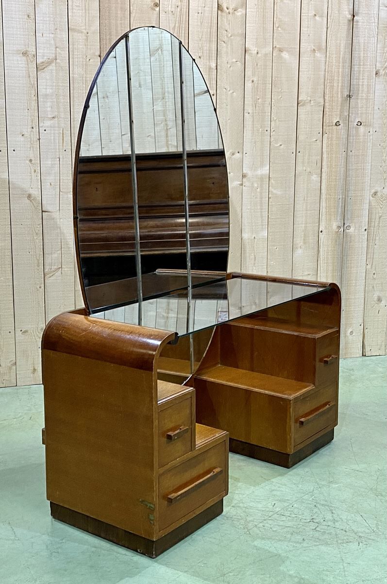 English art deco hairdresser in oak and walnut
