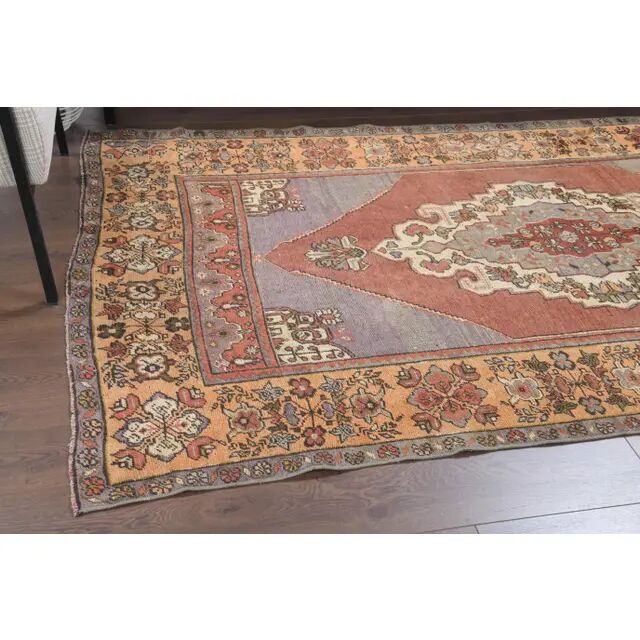 Vintage Turkish Oushak Handmade Wool Cotton Red Area Rug 132x224