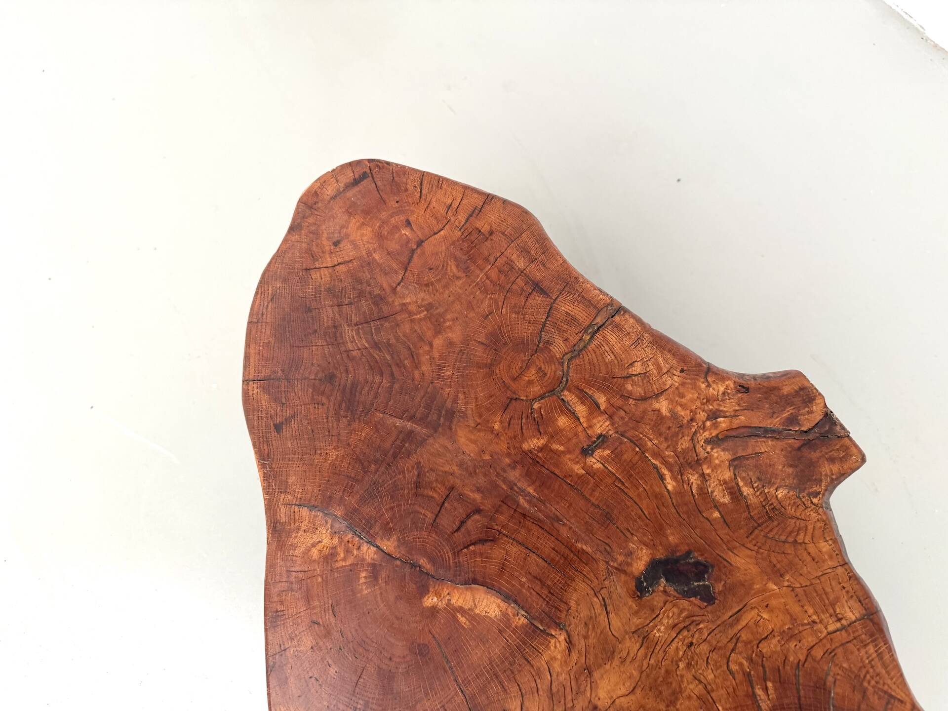Brutalist tripod coffee table in solid teak – 1970s