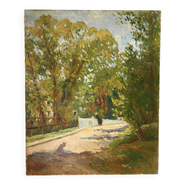 Une balade au parc, huile sur toile signée Rasumny (1869-1940)