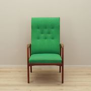 Fauteuil danois en teck et tissu vert, années 1970