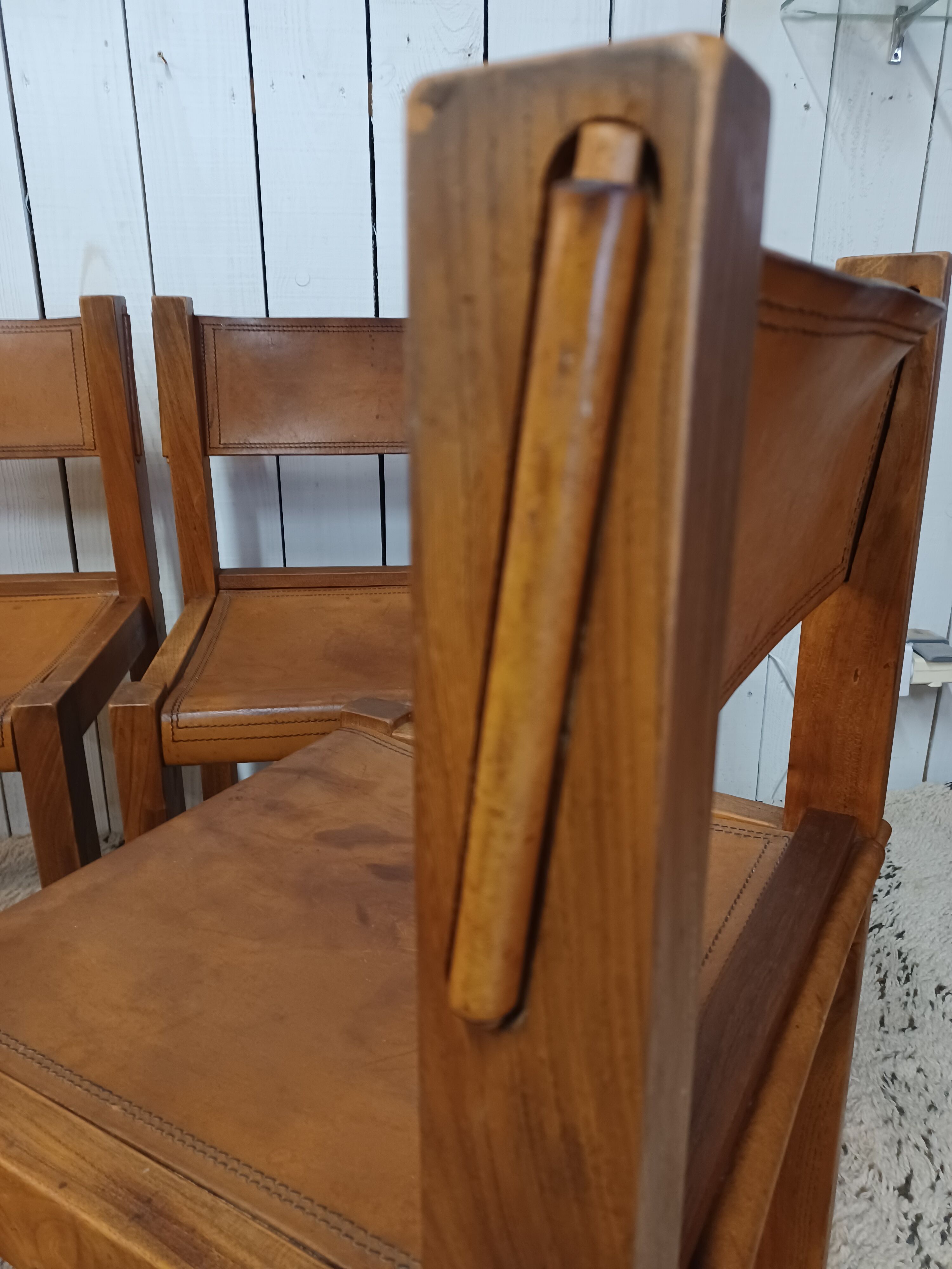 4 elm and leather chairs 1950