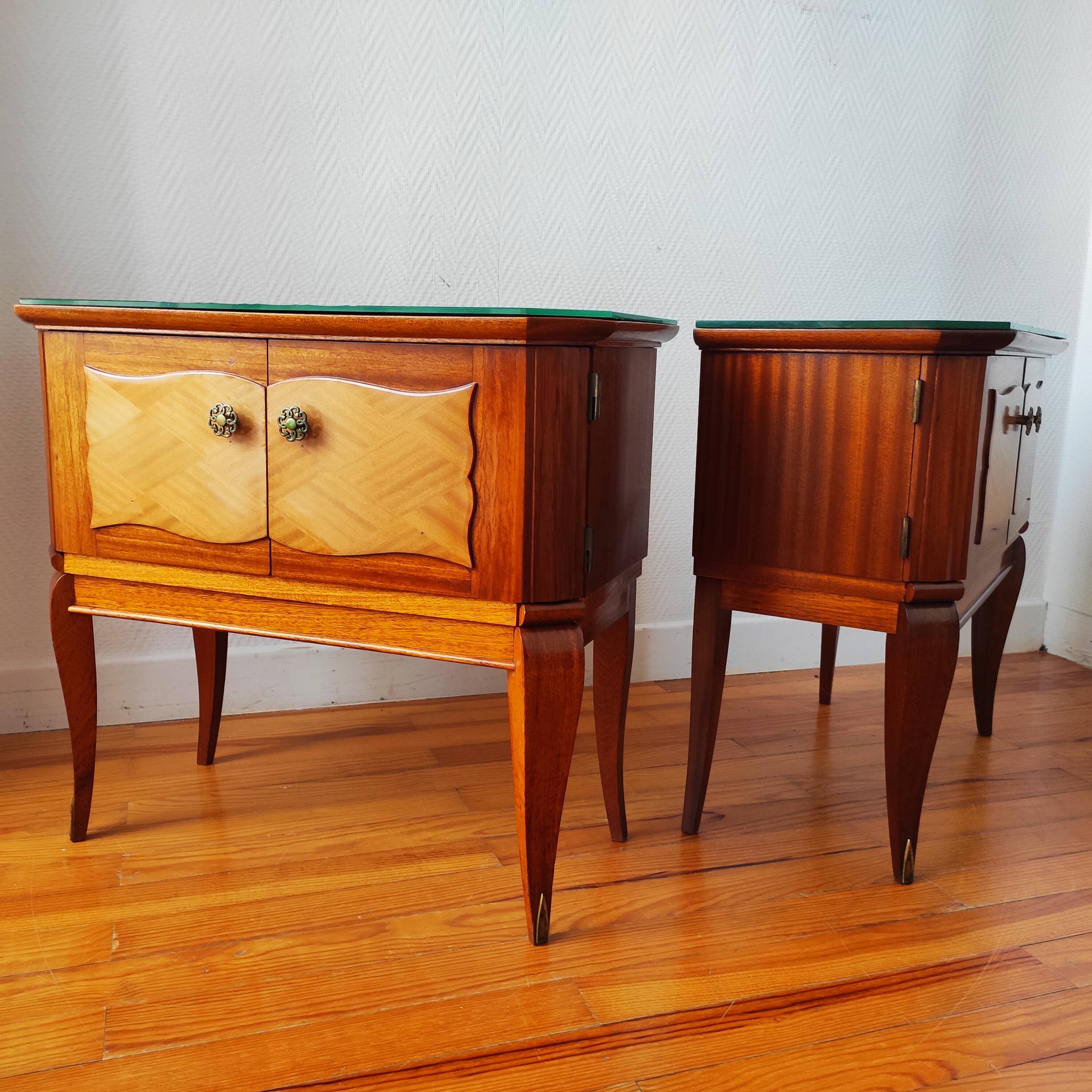 Pair of Art Deco bedside tables, mirrored top.