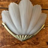 2 brass shell wall lamp covers in art deco molded glass