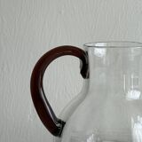 Vintage blown glass pitcher with brown handle
