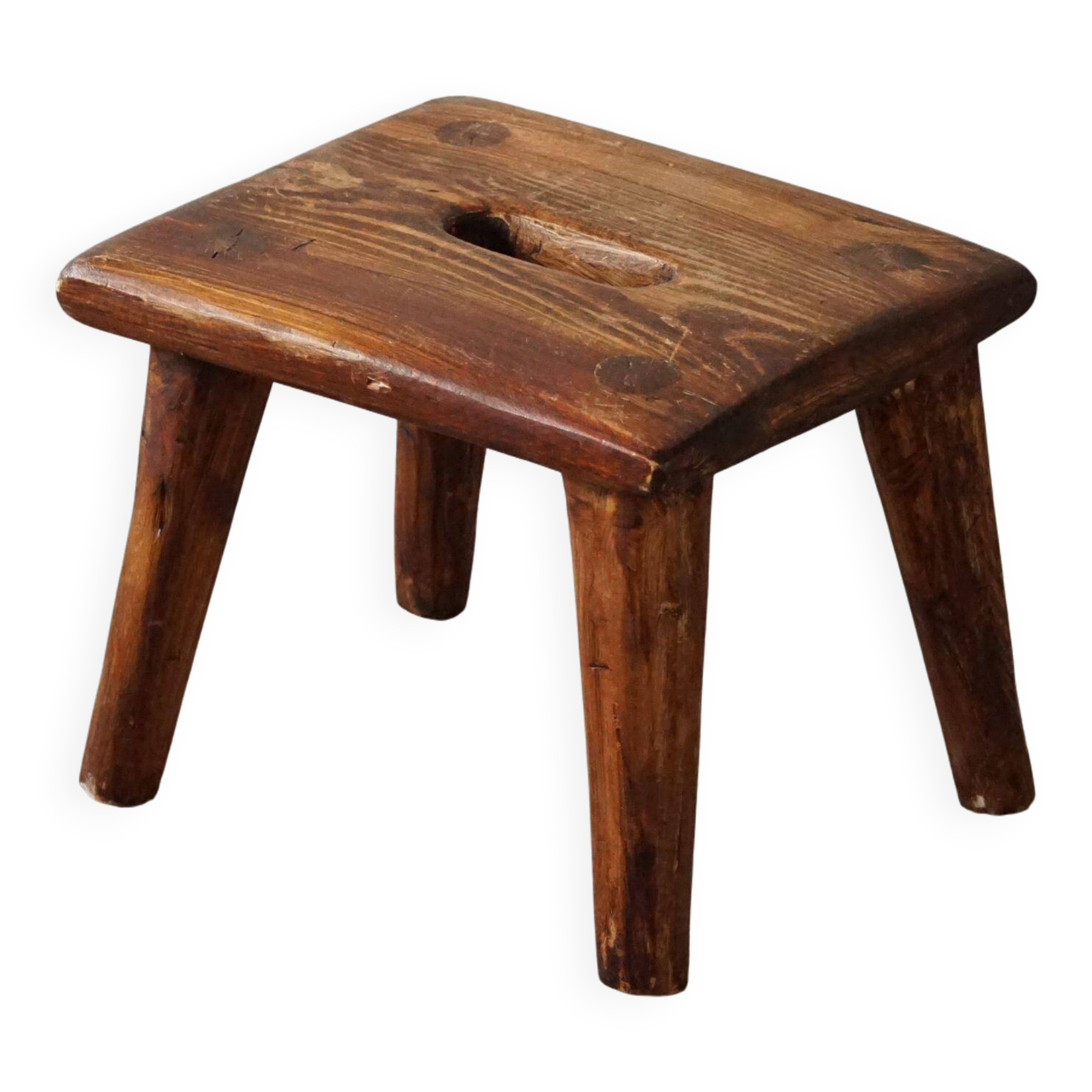 Wabi Sabi stool in solid pine, handmade by a Danish cabinetmaker, 1960s.