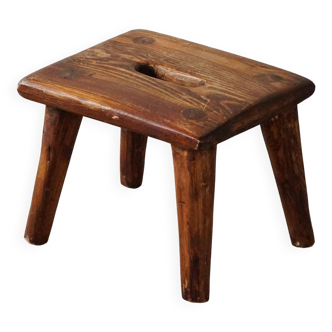 Wabi Sabi stool in solid pine, handmade by a Danish cabinetmaker, 1960s.