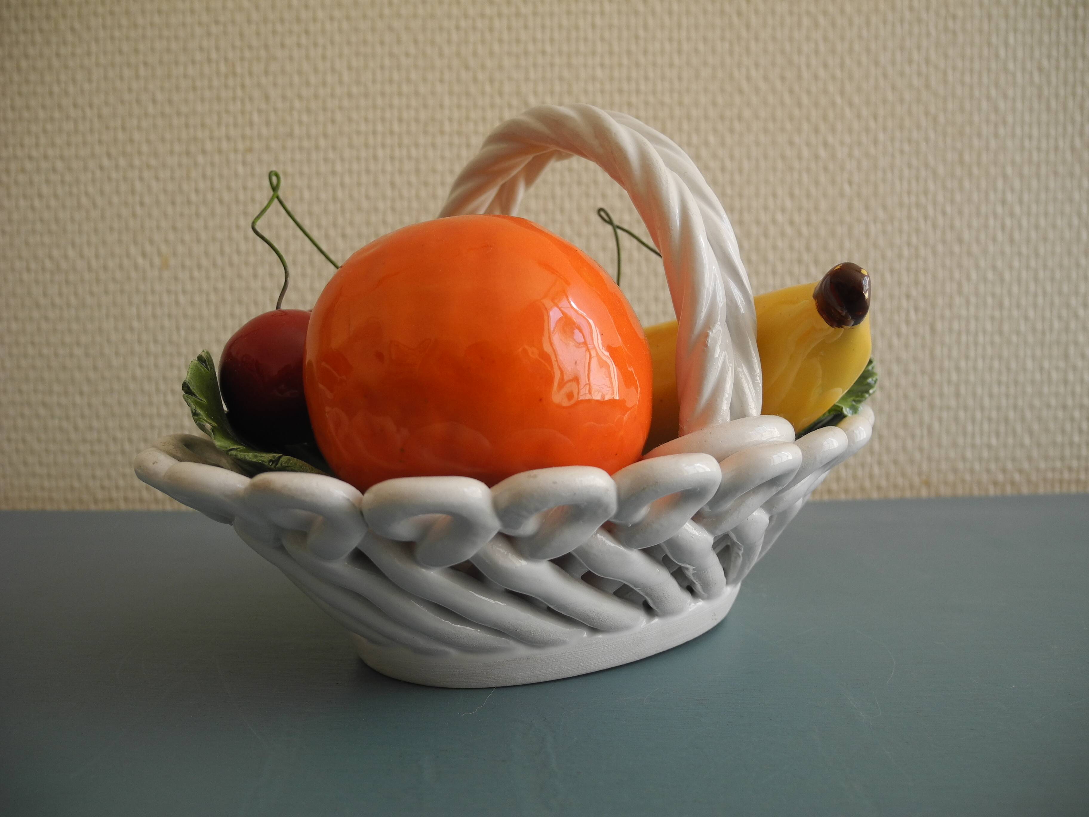 Old ceramic fruit basket vintage ceramic fruit basket barbotine