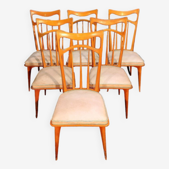 Set of six designer chairs in light wood