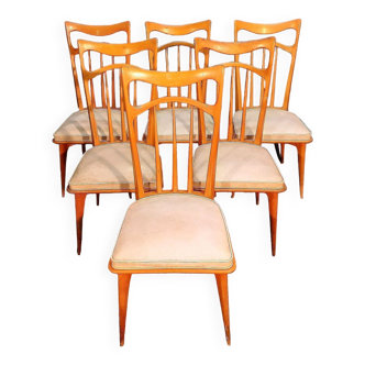 Set of six designer chairs in light wood