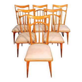 Suite de six chaises design en bois claire