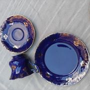 Superb Coffee/Tea Trio in Cobalt Blue & Gold Porcelain - Chodzież Poland