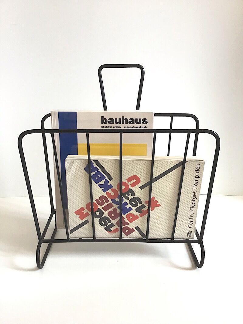 Vintage metal magazine holder, modernist style